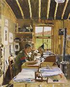 Sir William Orpen Major A.N.Lee in his hut ofice at Beaumerie-sur-Mer France oil painting artist
